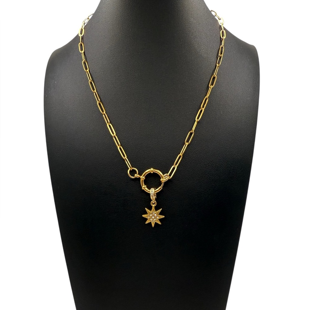 NEW 18K GOLD PLATED STARBURST LINK NECKLACE - Picture 3 of 4
